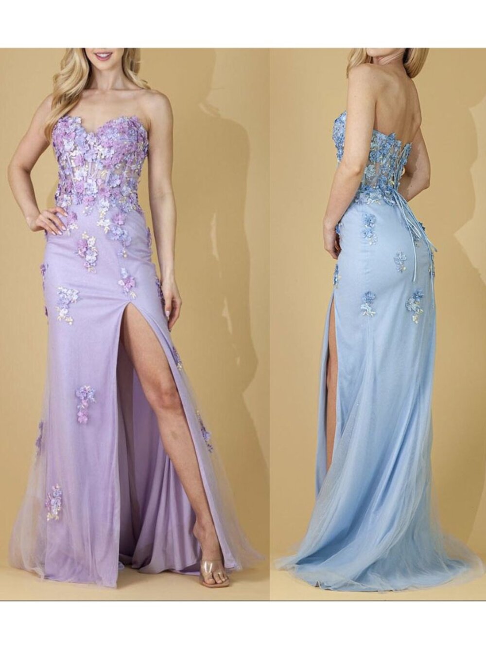 Lilac Floral Strapless Sweetheart Neck Corset Prom Formal Evening Dress 0 - Picture 4 of 5